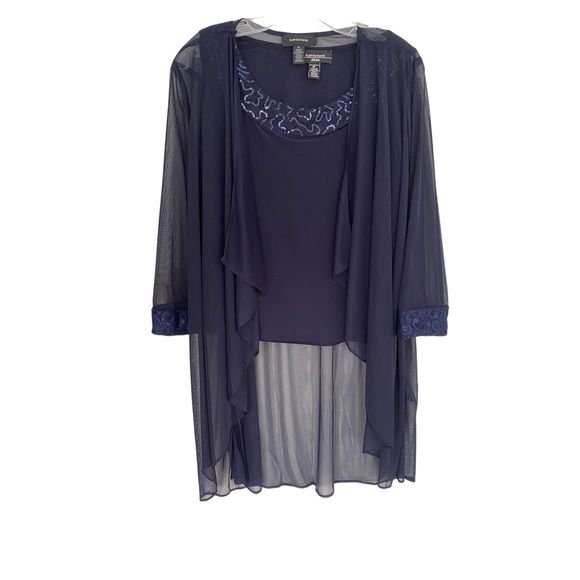 R&M Richards Two Piece Deep Navy Blue Tank Top & Over Cardigan - Picture 1 of 6